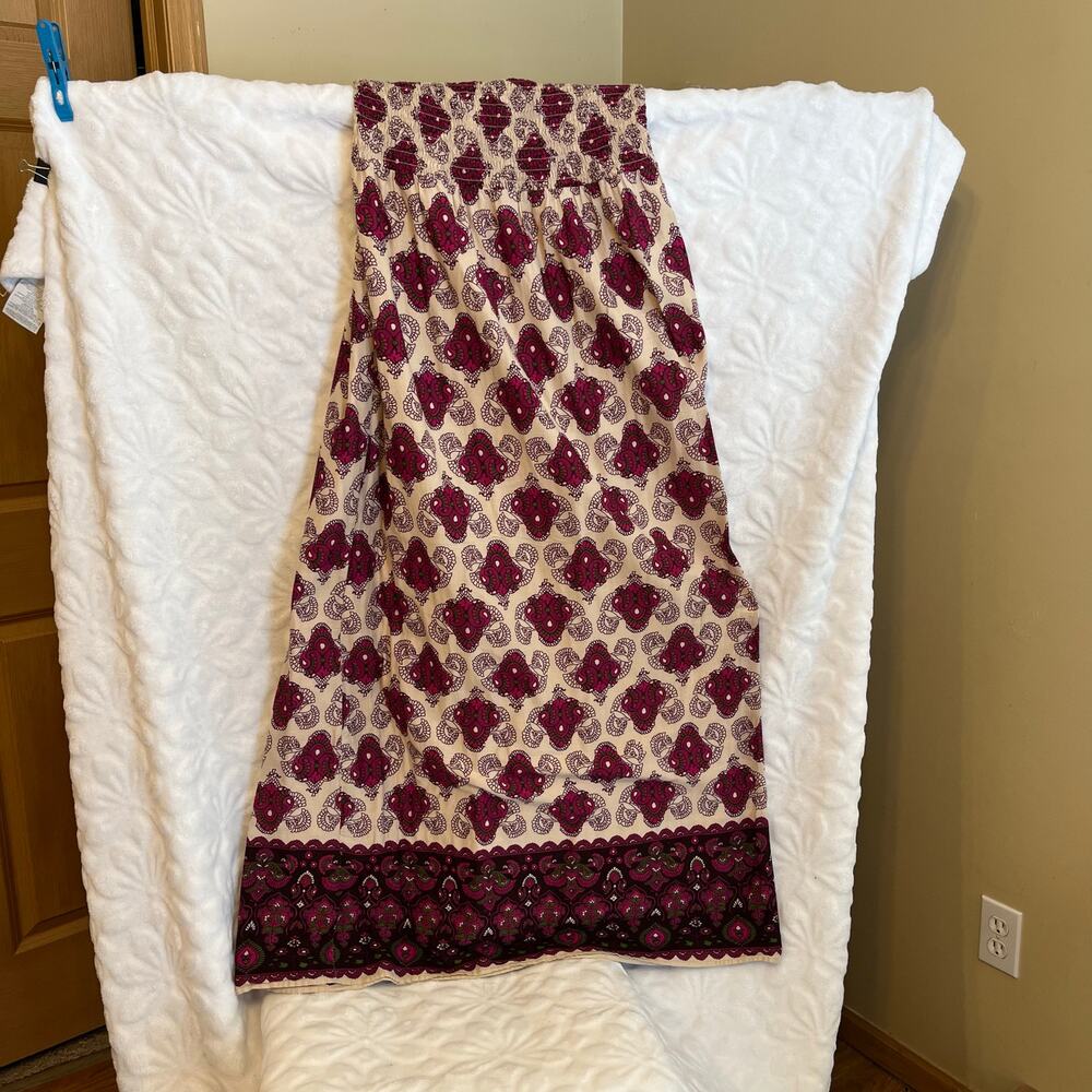 Old Navy ruched tube top bohemian print maxi dress maroon fully lined size L